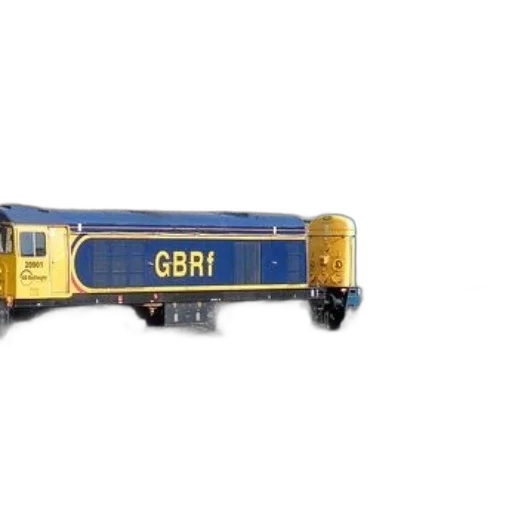 3d render, blue, yellow, train, letters, gbrf, parked, tracks transparent PNG cut-out