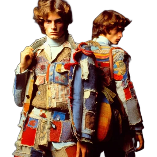 jacket, concept art, photorealistic, cyberpunk, two, men, colorful, patchwork transparent PNG cut-out