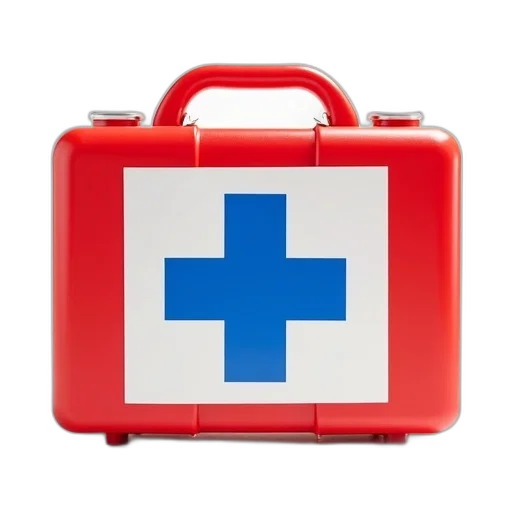 red, white, first, aid, kit, blue, cross, shown transparent PNG cut-out