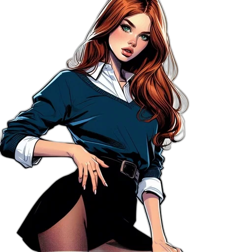 staff, comic book art, cartoon, concept art, fantasy art, young, woman, auburn transparent PNG cut-out