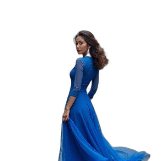 dress, jewelry, concept art, photorealistic, 3d render, fantasy art, blue, woman transparent PNG cut-out