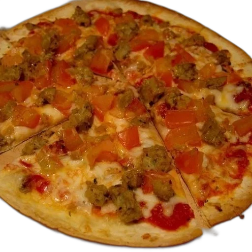 food, crown, 3d render, photorealistic, pizza, tomato, chunks, sausage transparent PNG cut-out