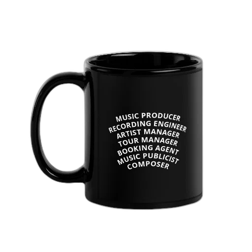black, mug, white, text, listing, music, industry, roles transparent PNG cut-out
