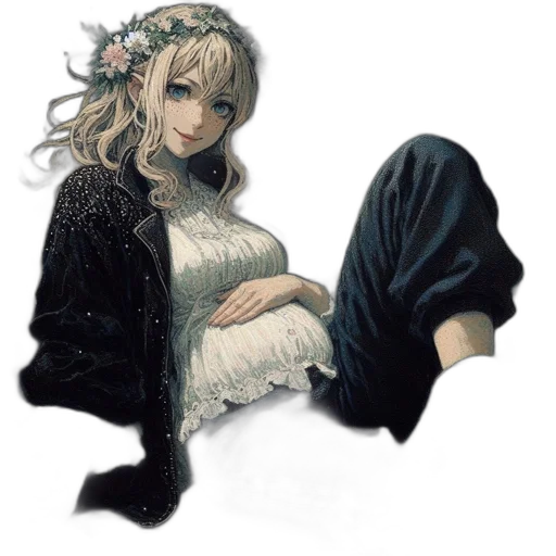 dress, flower, crown, weapon, photorealistic, fantasy art, anime, concept art transparent PNG cut-out