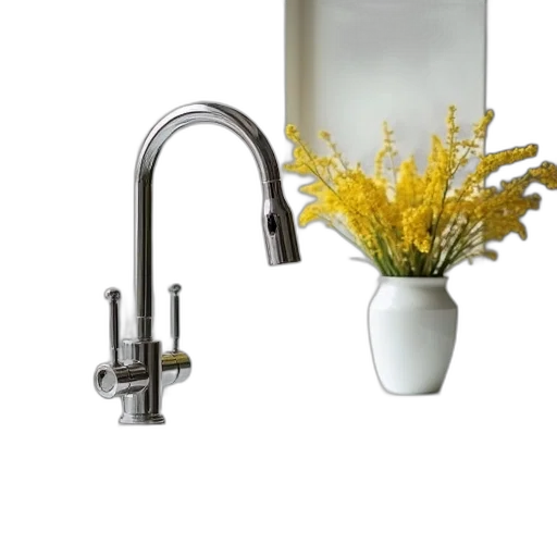 photorealistic, 3d render, modern, kitchen, sink, sleek, metallic, faucet transparent PNG cut-out