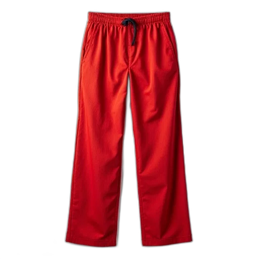red, pair, pants, textured, pattern, displayed, against, white transparent PNG cut-out