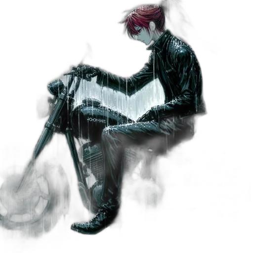 robot, weapon, staff, jacket, concept art, comic book art, cyberpunk, watercolor transparent PNG cut-out