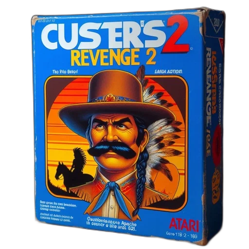 box, cover, atari, 2600, game, custer, revenge, featuring transparent PNG cut-out