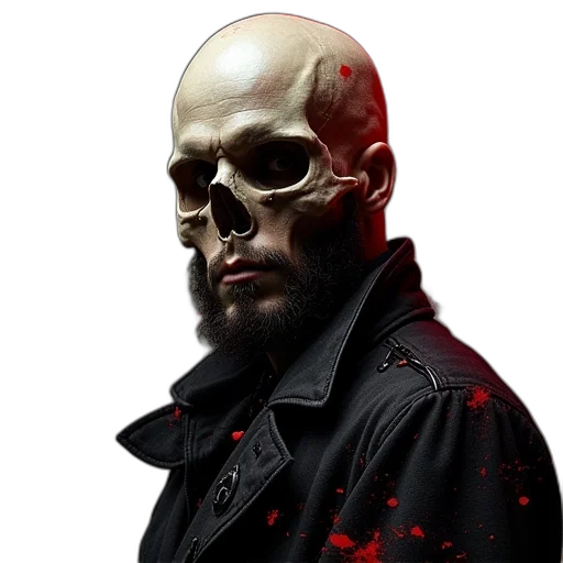jacket, mask, face, staff, photorealistic, concept art, comic book art, cyberpunk transparent PNG cut-out