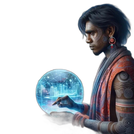concept art, fantasy art, cyberpunk, comic book art, outer space, figure, adorned, tribal transparent PNG cut-out