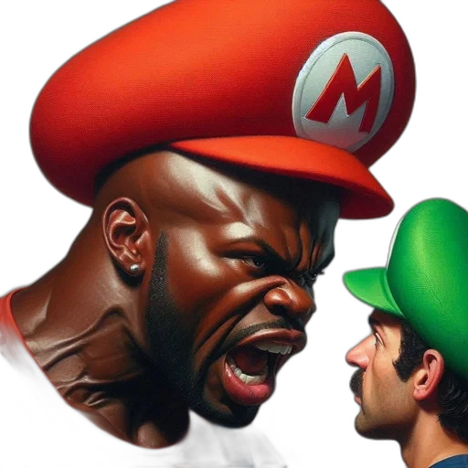 hat, face, mask, concept art, comic book art, mario, luigi, two transparent PNG cut-out