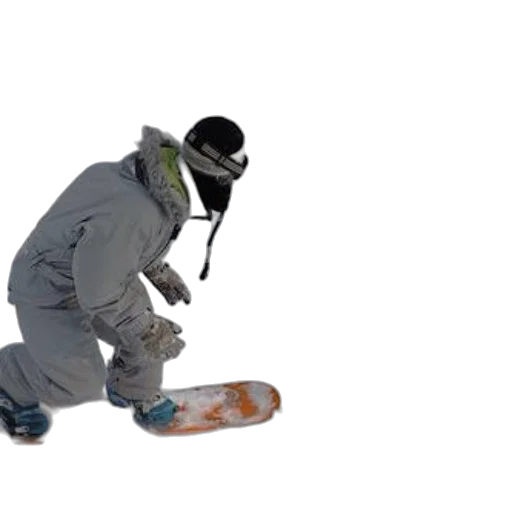 3d render, snow, snowboarder, gray, outfit, crouched, down, orange transparent PNG cut-out