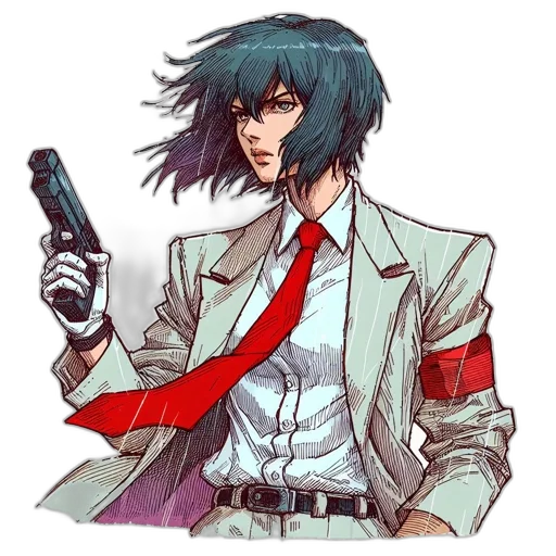 weapon, jacket, staff, concept art, pixel art, vaporwave, anime, red transparent PNG cut-out