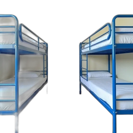 furniture, 3d render, blue, dormitory, room, four, bunk, beds transparent PNG cut-out