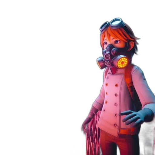 mask, creature, jacket, robot, concept art, 3d render, cyberpunk, vaporwave transparent PNG cut-out