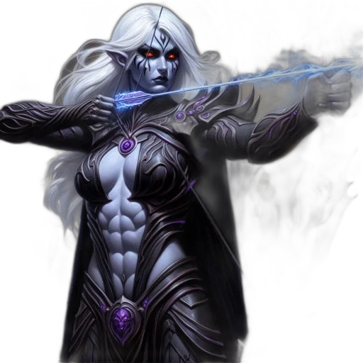 concept art, fantasy art, comic book art, elven, woman, red, eyes, wears transparent PNG cut-out