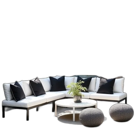 furniture, 3d render, photorealistic, monochrome, earth tones, dark, outdoor, patio transparent PNG cut-out