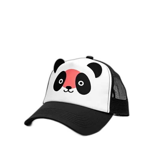 hat, 3d render, white, panda, black, outline, logo, red transparent PNG cut-out