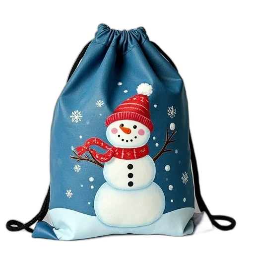 snow, snowman, print, drawstring, bag transparent PNG cut-out