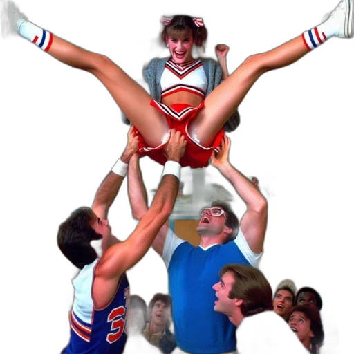 staff, cheerleader, lifted, two, male, students, focus, lively transparent PNG cut-out