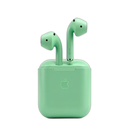 3d render, green, pair, apple, airpods, charging, case, displayed transparent PNG cut-out