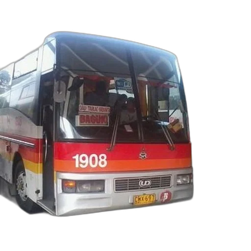 red, orange, bus, number, 1908 transparent PNG cut-out