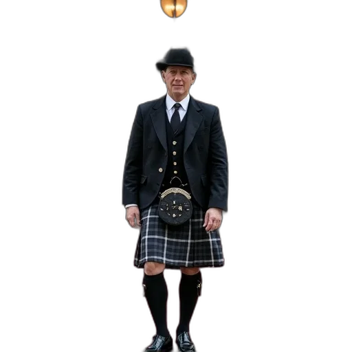 umbrella, hat, staff, jacket, concept art, man, kilt, stands transparent PNG cut-out