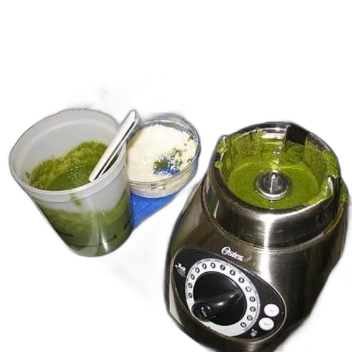 food, photorealistic, blender, green, liquid, sits, counter, next transparent PNG cut-out