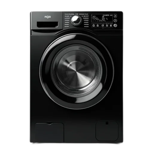 3d render, modern, black, electric, washing, machine, digital, display transparent PNG cut-out