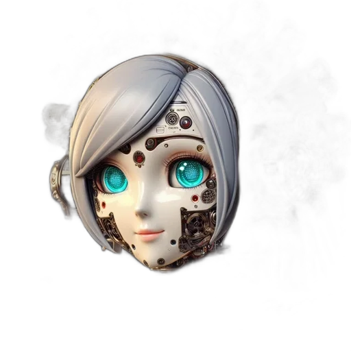 face, mask, robot, staff, concept art, fantasy art, 3d render, anime transparent PNG cut-out