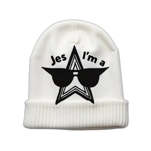 hat, white, beanie, black, star, sunglasses, design, text transparent PNG cut-out