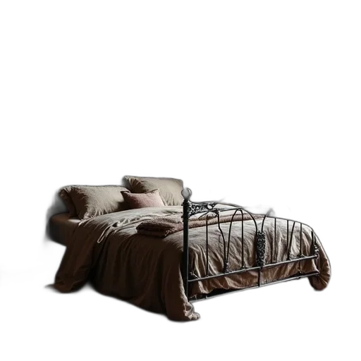 furniture, 3d render, photorealistic, concept art, earth tones, dark, bed, made transparent PNG cut-out