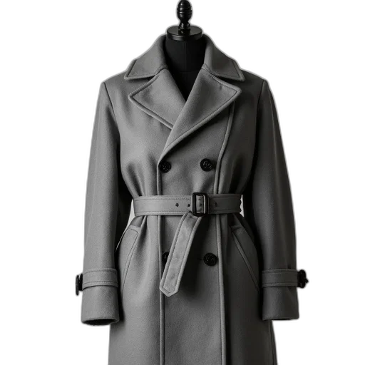 jacket, dress, monochrome, earth tones, dark, grey, coat, belt transparent PNG cut-out