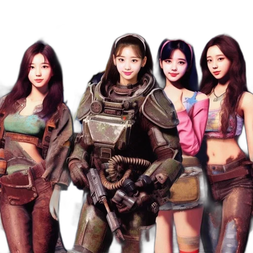 weapon, concept art, fantasy art, photorealistic, 3d render, four, animated, females transparent PNG cut-out