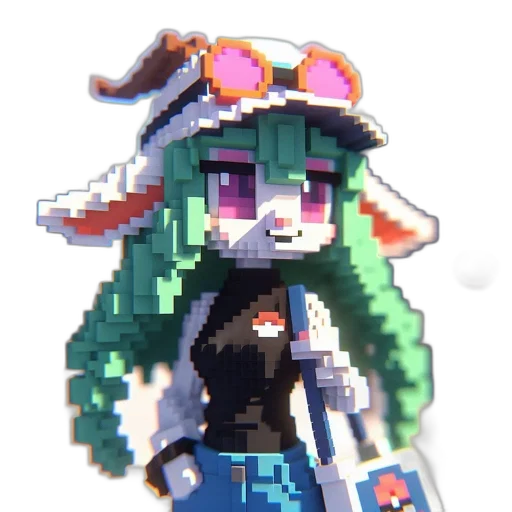 hat, staff, robot, jacket, pixel art, vaporwave, 3d render, concept art transparent PNG cut-out