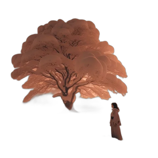 tree, dress, umbrella, concept art, 3d render, fantasy art, pixel art, forest transparent PNG cut-out