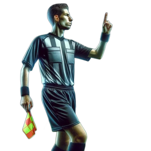 staff, photorealistic, concept art, 3d render, cartoon, soccer, referee, striped transparent PNG cut-out