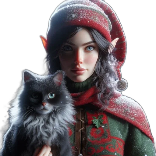 fantasy art, concept art, photorealistic, 3d render, snow, red, green, female transparent PNG cut-out