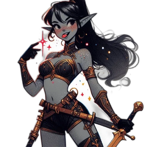 comic book art, fantasy art, concept art, pixel art, dark, animated, figure, elfin transparent PNG cut-out