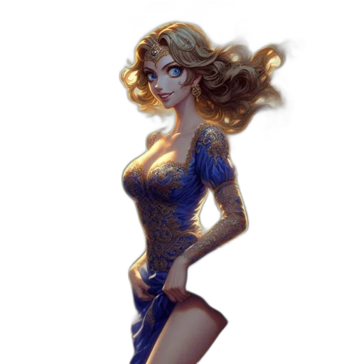 dress, staff, jewelry, crown, fantasy art, concept art, pixel art, comic book art transparent PNG cut-out