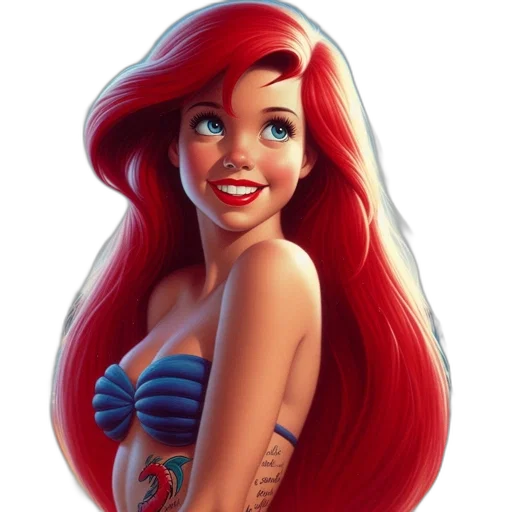 dress, hair, cartoon, photorealistic, concept art, comic book art, ariel, little transparent PNG cut-out
