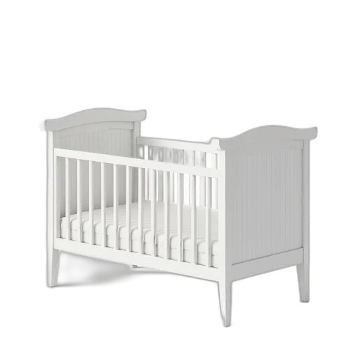 furniture, 3d render, photorealistic, white, crib, simple, design, mattress transparent PNG cut-out