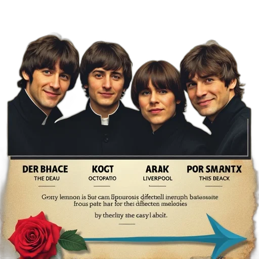 flower, vintage-style, poster, featuring, group, four, people, presumably transparent PNG cut-out