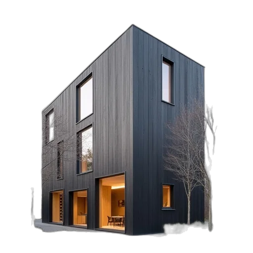building, 3d render, photorealistic, dark transparent PNG cut-out