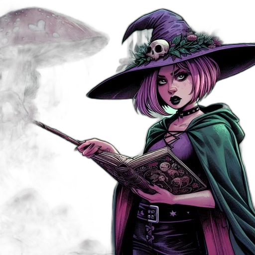 staff, comic book art, fantasy art, concept art, watercolor, dark, witch, character transparent PNG cut-out