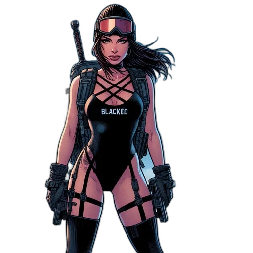comic book art, concept art, cyberpunk, pixel art, female, adventurer, stands, snowy transparent PNG cut-out