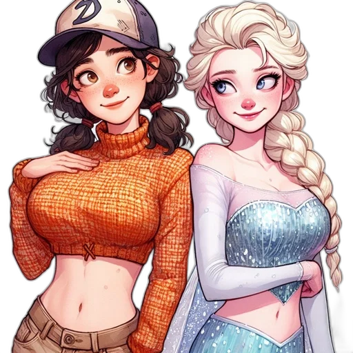 dress, hat, fantasy art, comic book art, watercolor, cartoon, snow, fire transparent PNG cut-out