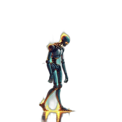 robot, staff, sword, weapon, concept art, 3d render, pixel art, cyberpunk transparent PNG cut-out