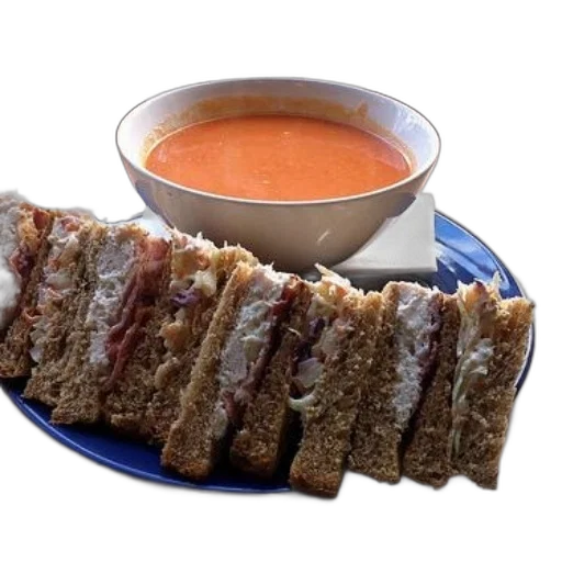 food, plate, sandwiches, bowl, soup, sit, table transparent PNG cut-out