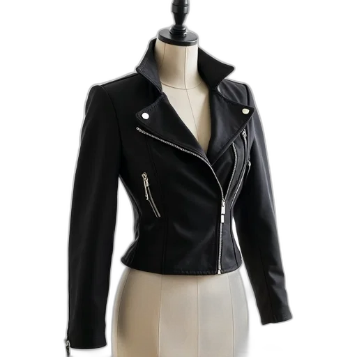 jacket, 3d render, black, fitted, silhouette, zipper, displayed, mannequin transparent PNG cut-out